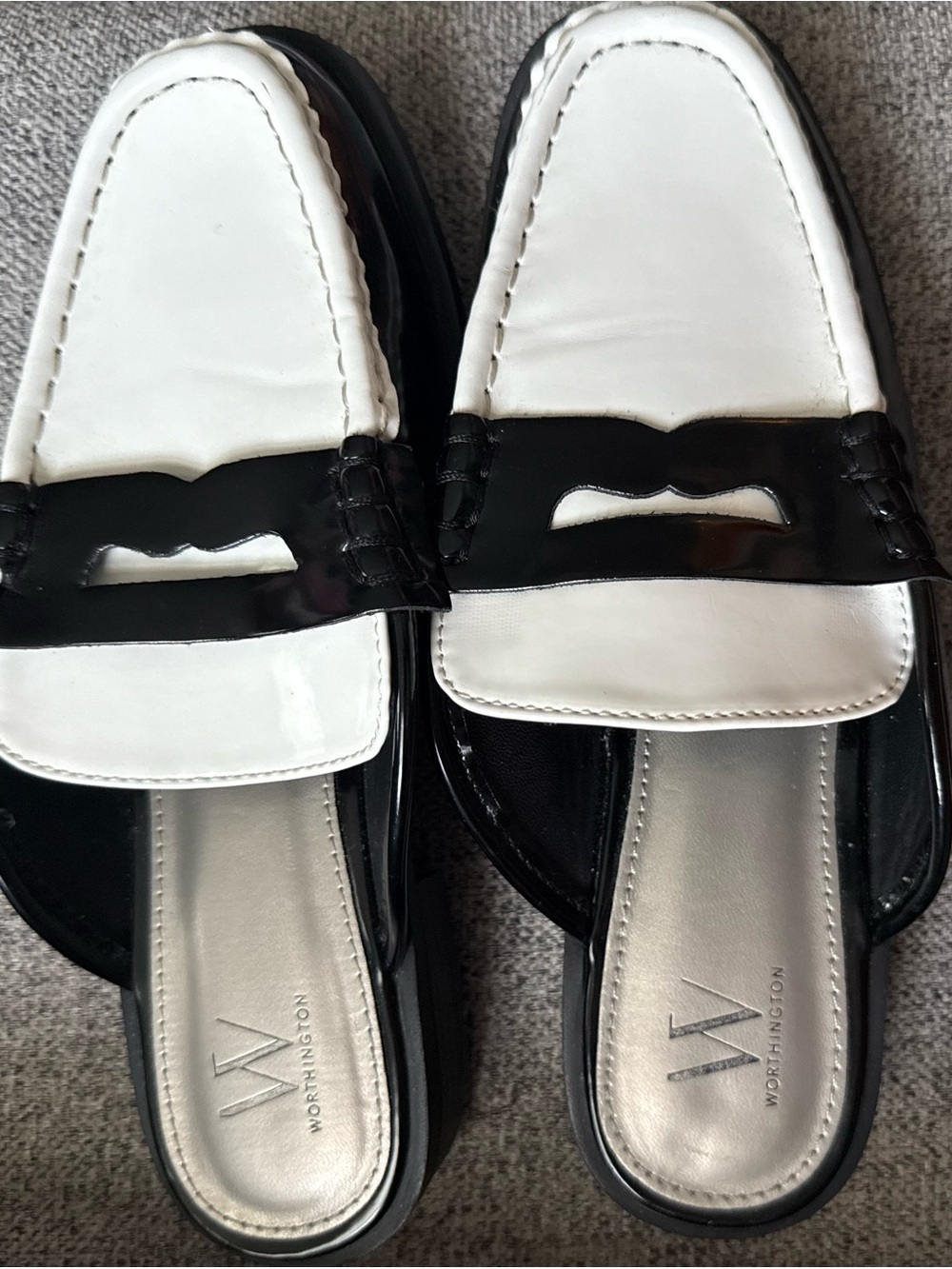 Worthington Two-Tone Black and White Slip-On Mules
